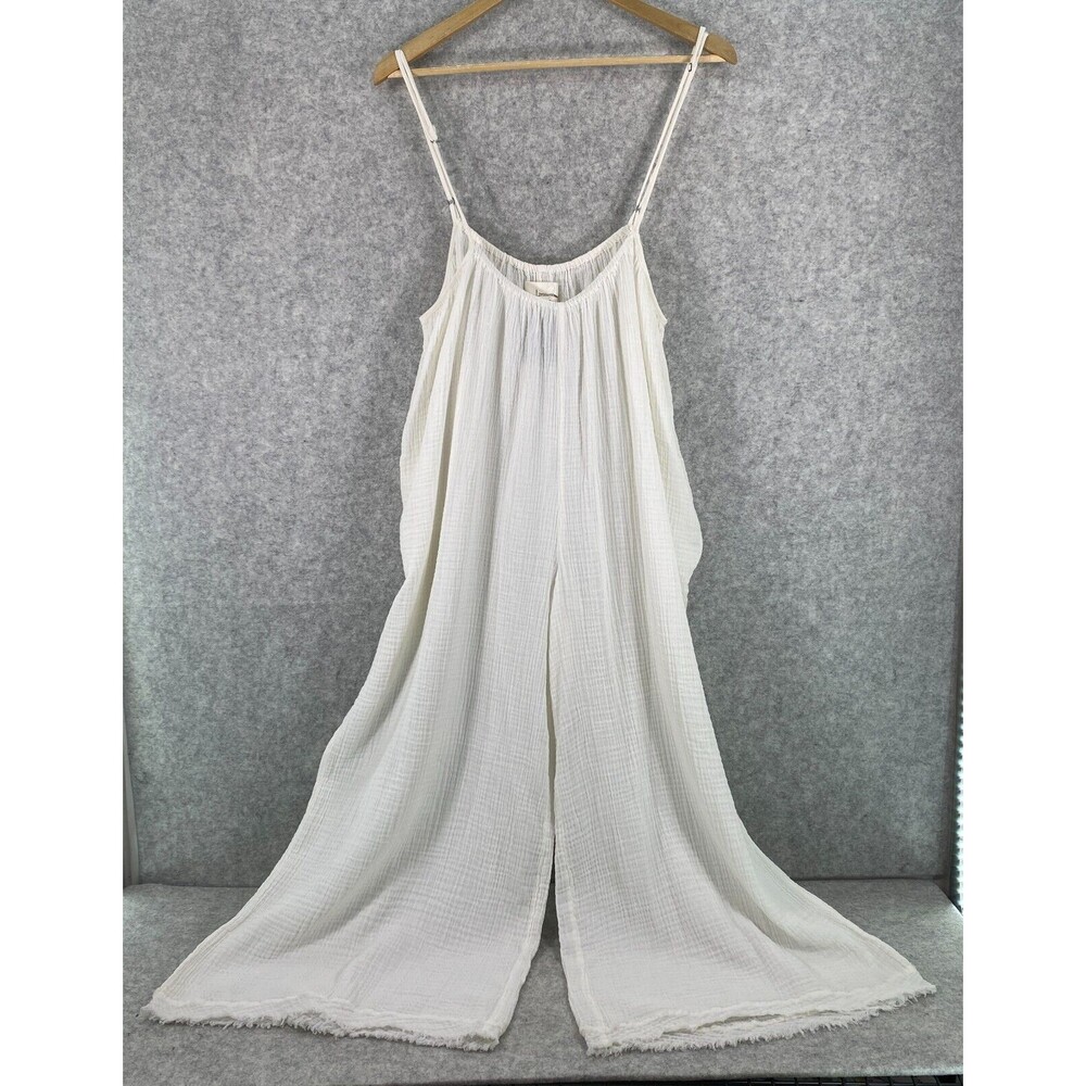 Anthropologie White Gauze Long Pant Jumpsuit Romper Womens Size Large